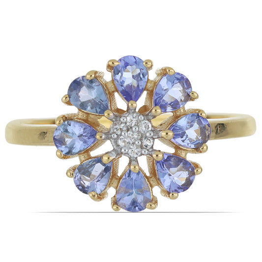 Goldplattierter Silberring mit Tansanit und weißem Topas