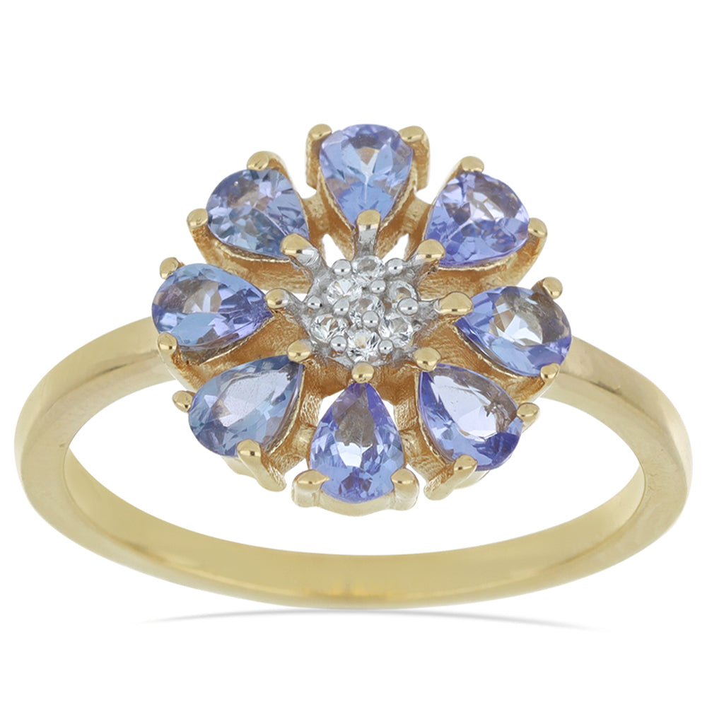 Goldplattierter Silberring mit Tansanit und weißem Topas 2 