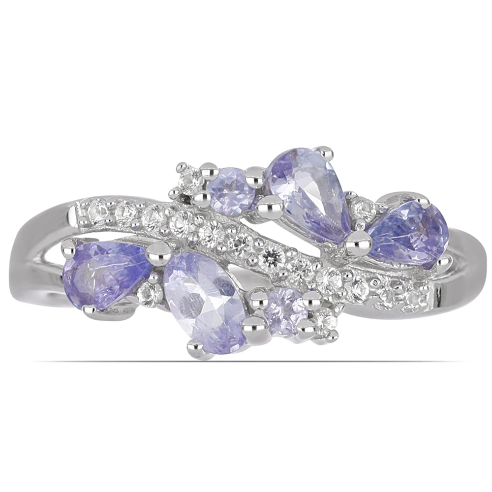 Silberring mit Tansanit und weißem Topas