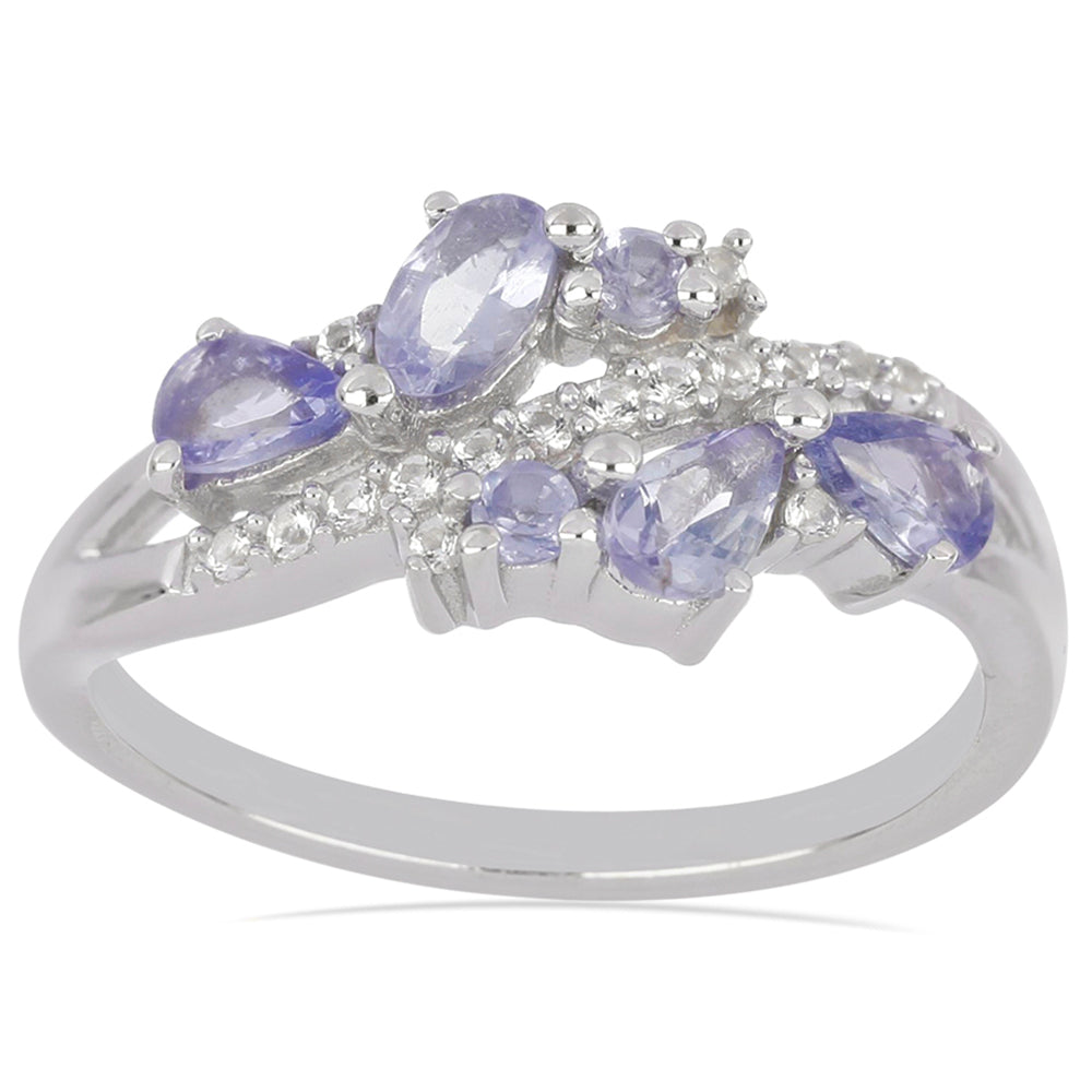 Silberring mit Tansanit und weißem Topas 2 