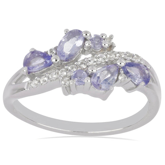 Silberring mit Tansanit und weißem Topas