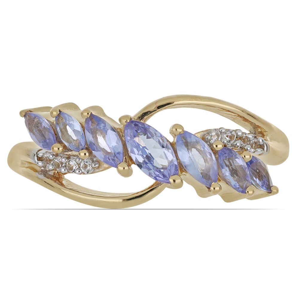 Goldplattierter Silberring mit Tansanit und weißem Topas 1 