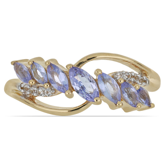 Goldplattierter Silberring mit Tansanit und weißem Topas