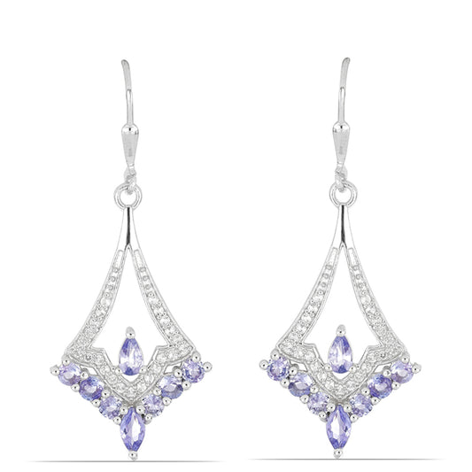 Silberohrringe mit Tansanit und weißem Topas