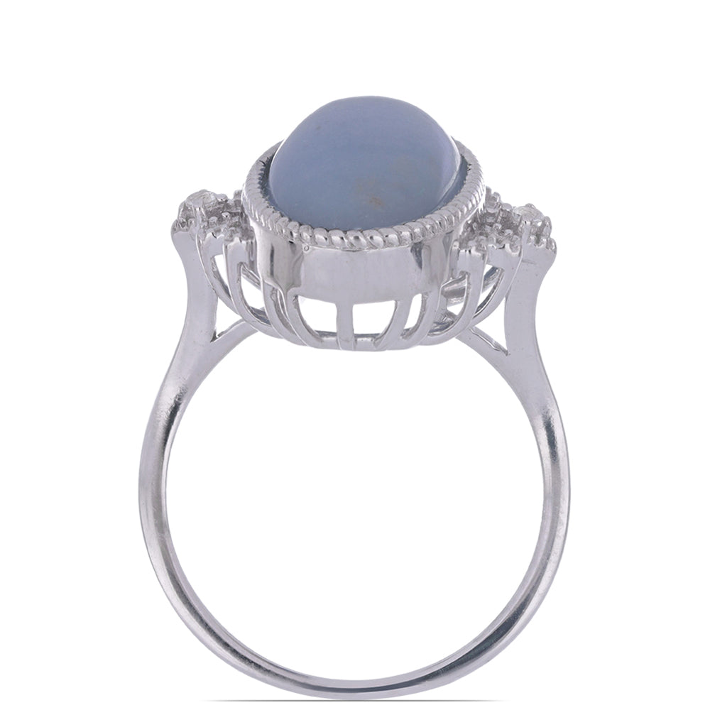 Silberring mit El Cubo Angelit und weißem Topas