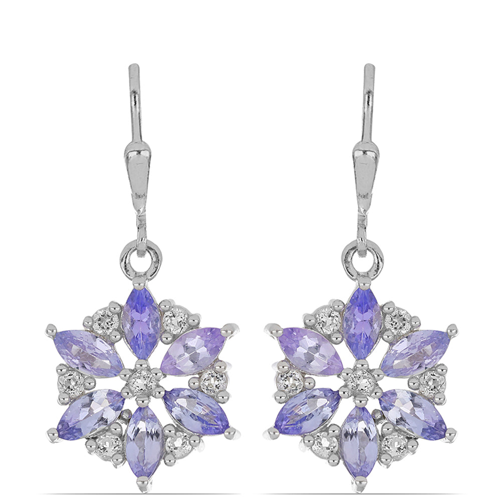 Silberohrringe mit Tansanit und weißem Topas