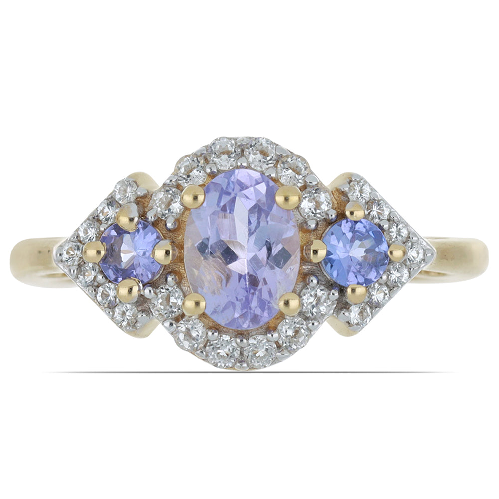 Goldplattierter Silberring mit Tansanit und weißem Topas 1 