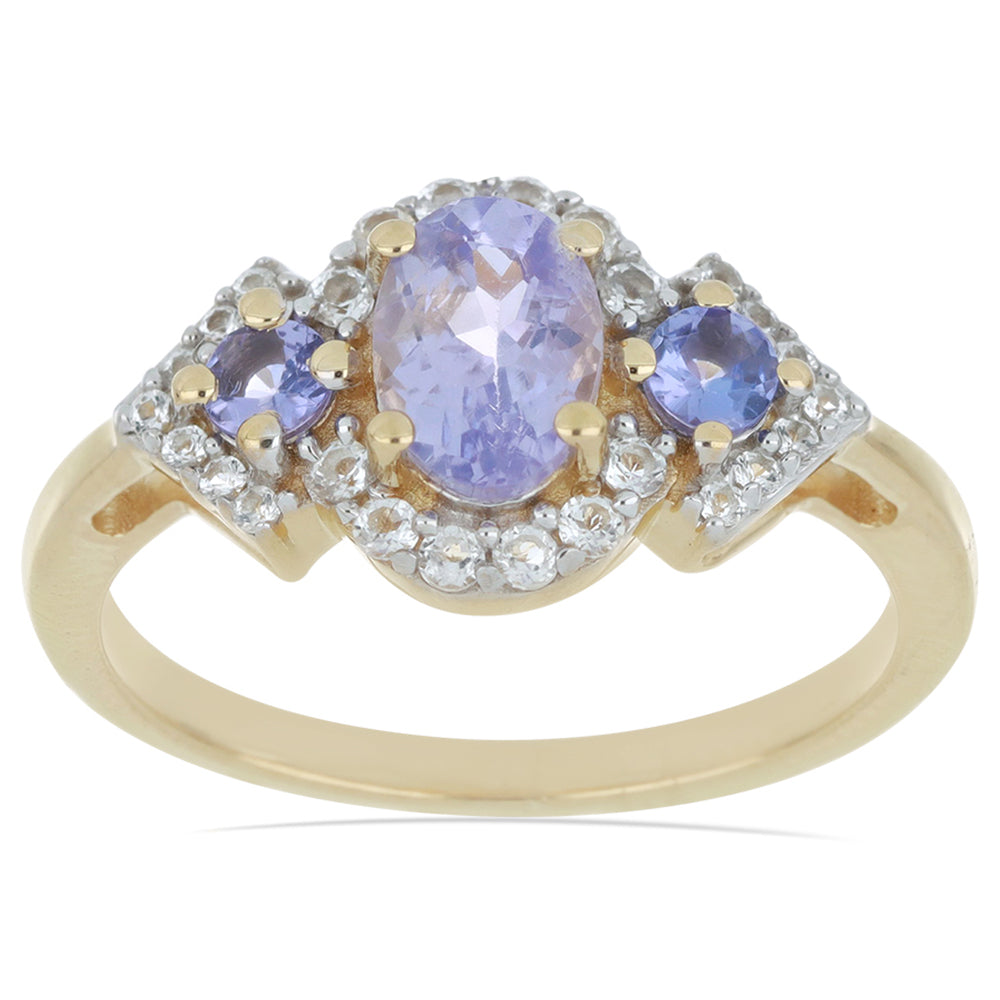 Goldplattierter Silberring mit Tansanit und weißem Topas 2 