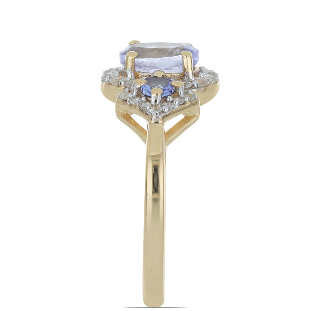 Goldplattierter Silberring mit Tansanit und weißem Topas