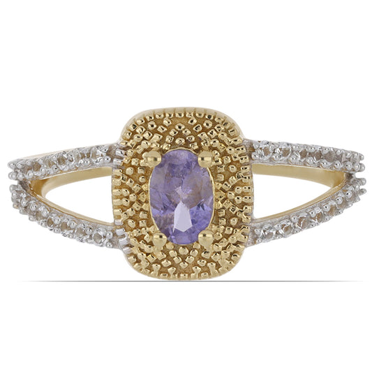 Goldplattierter Silberring mit Tansanit und weißem Topas