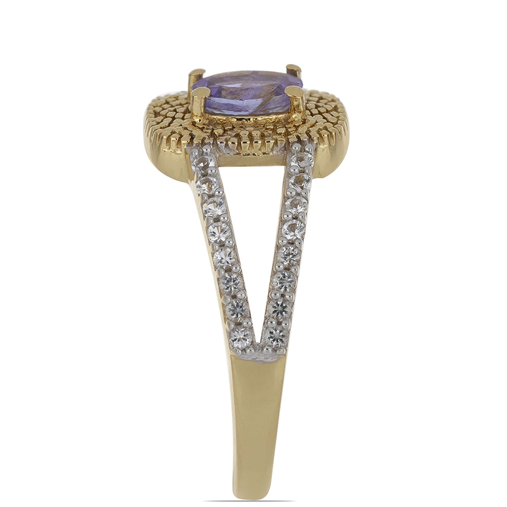 Goldplattierter Silberring mit Tansanit und weißem Topas 3 