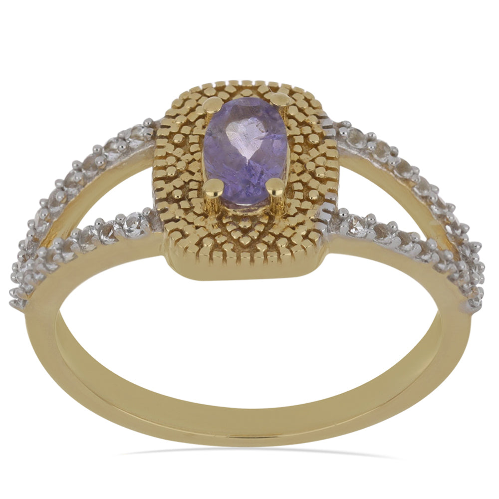 Goldplattierter Silberring mit Tansanit und weißem Topas