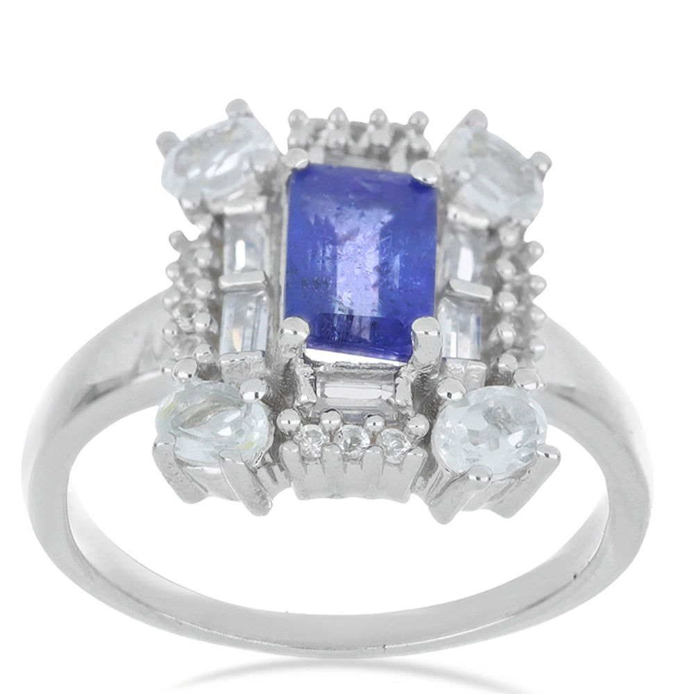 Silberring mit Tansanit und weißem Topas 3 