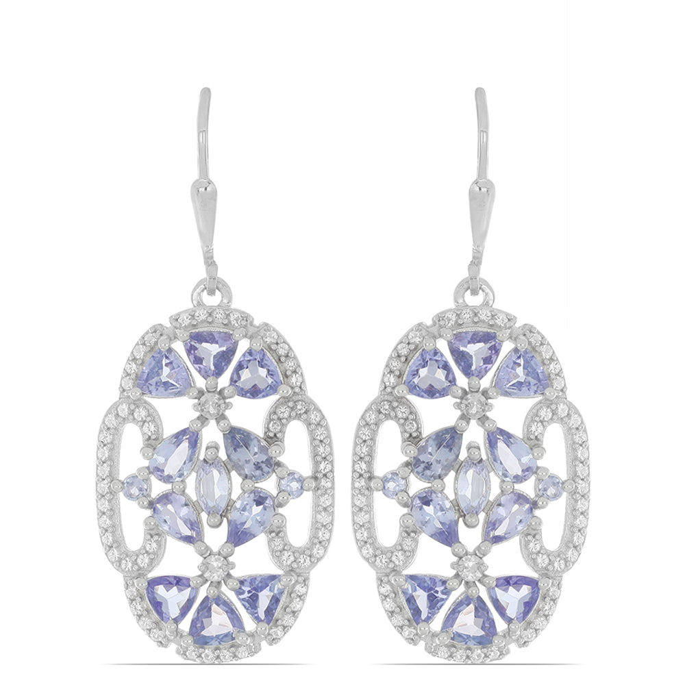 Silberohrringe mit Tansanit und weißem Topas 1 