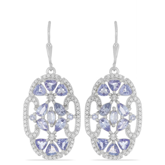 Silberohrringe mit Tansanit und weißem Topas