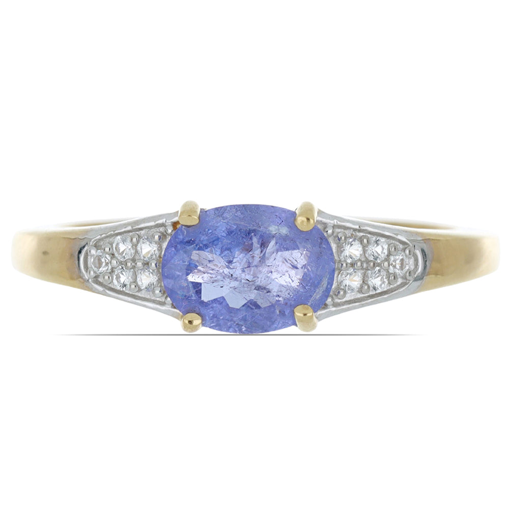 Goldplattierter Silberring mit Tansanit und weißem Topas 2 