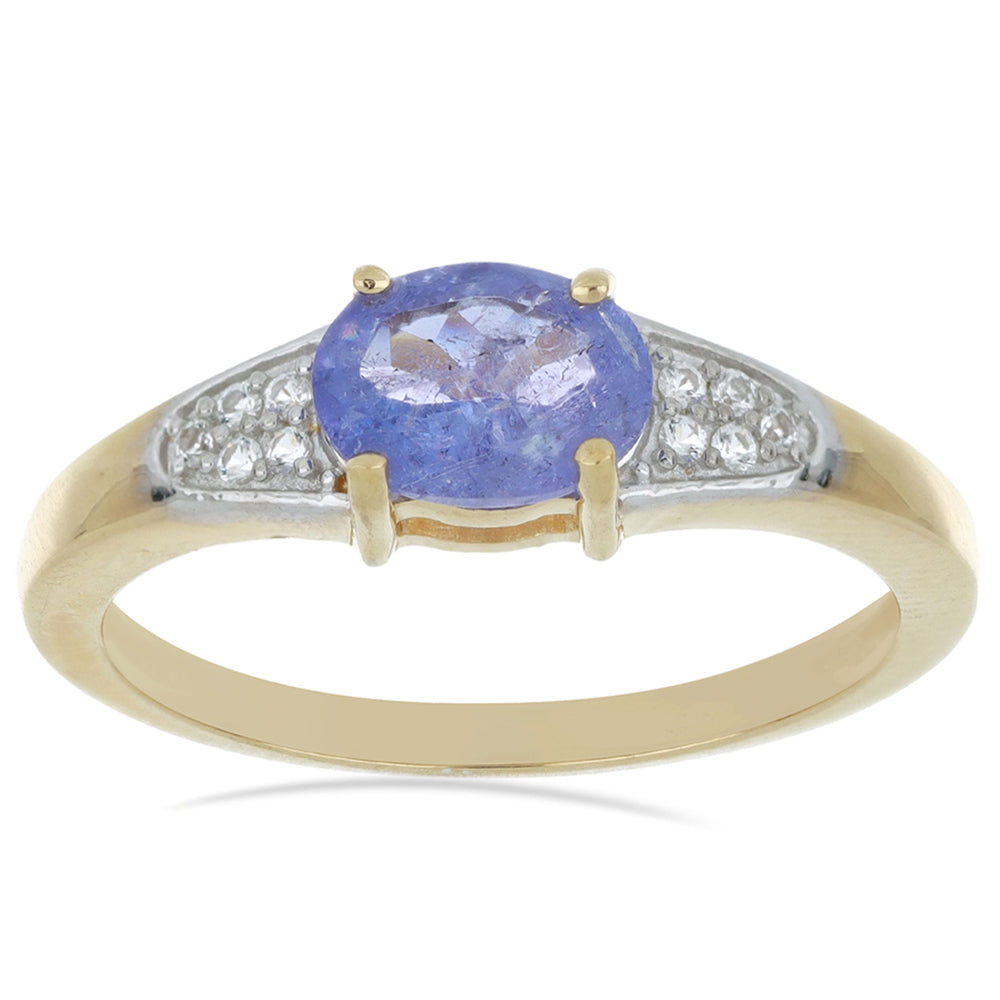 Goldplattierter Silberring mit Tansanit und weißem Topas 1 