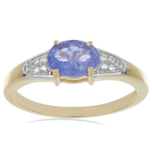 Goldplattierter Silberring mit Tansanit und weißem Topas