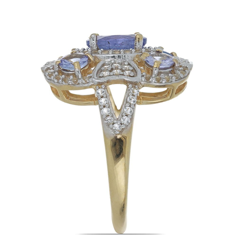 Goldplattierter Silberring mit Tansanit und weißem Topas 2 