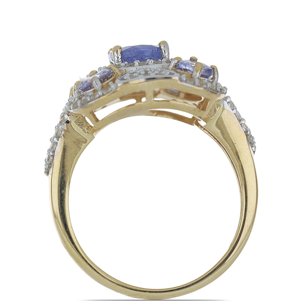 Goldplattierter Silberring mit Tansanit und weißem Topas