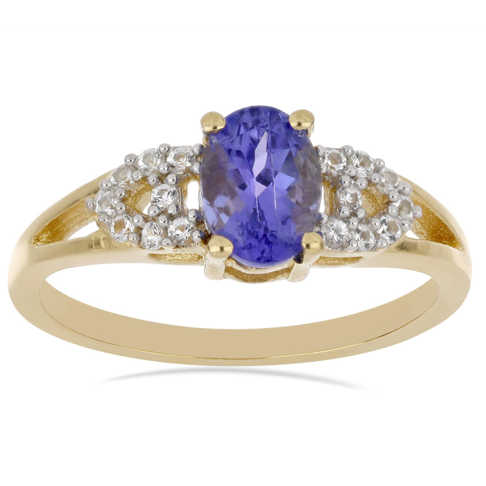 Goldplattierter Silberring mit Tansanit und weißem Topas 1 