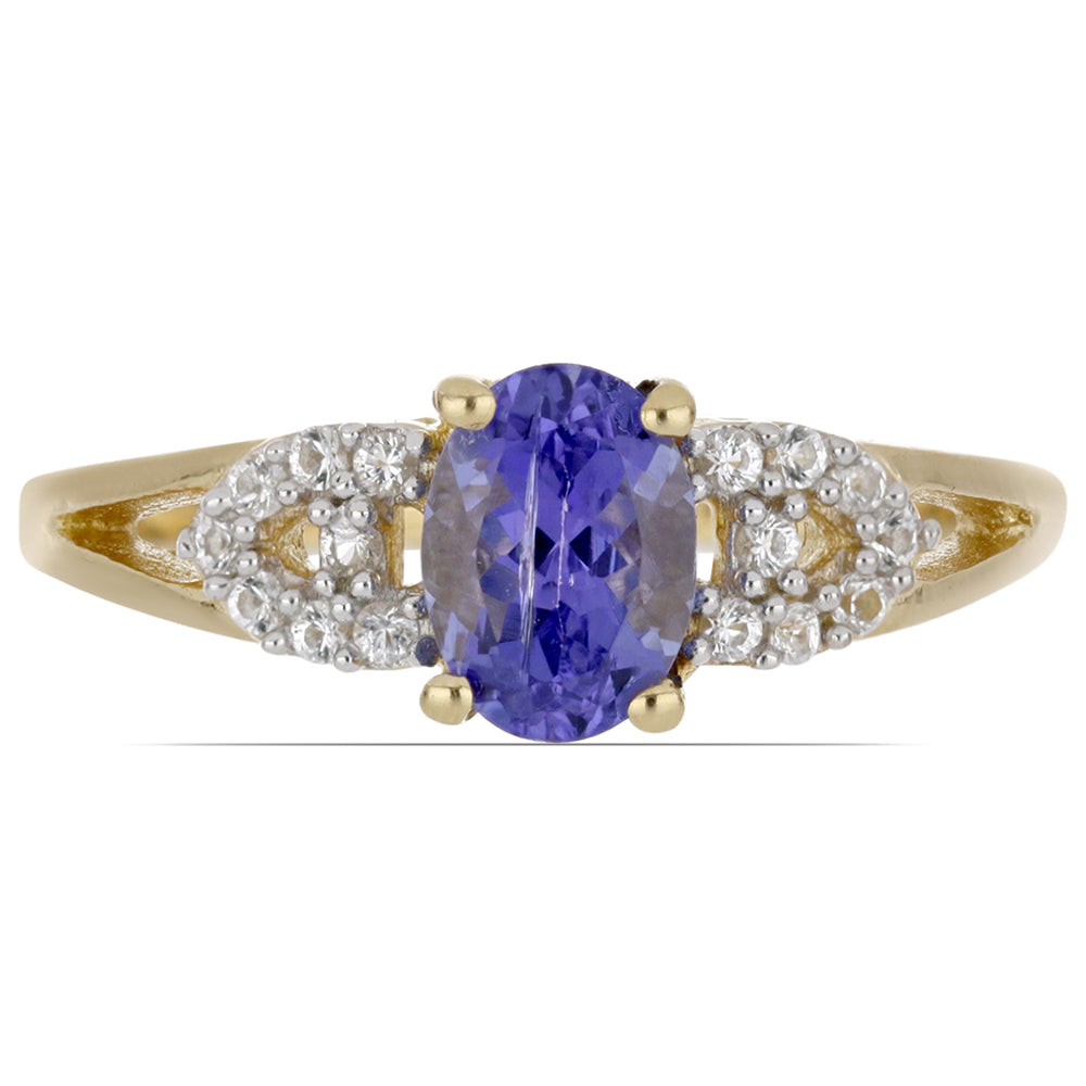 Goldplattierter Silberring mit Tansanit und weißem Topas