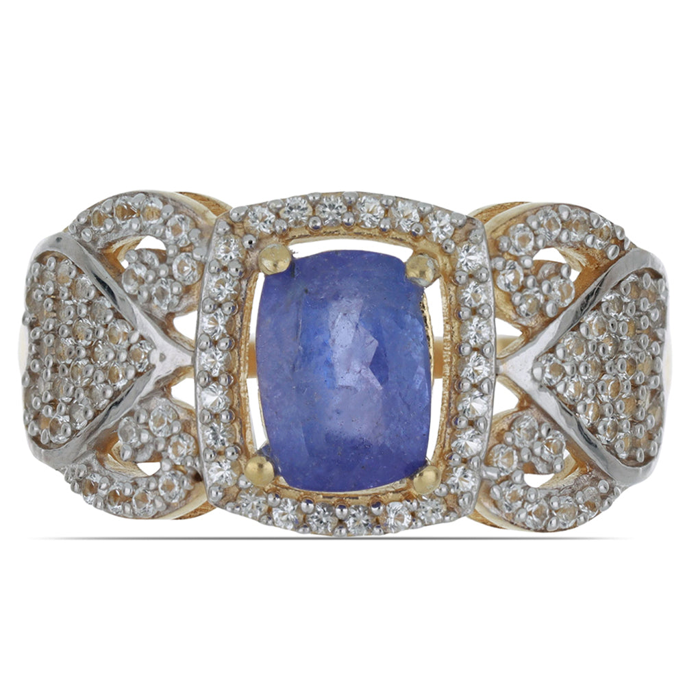 Goldplattierter Silberring mit Tansanit und weißem Topas