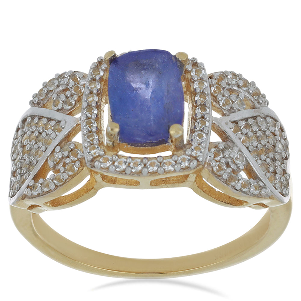 Goldplattierter Silberring mit Tansanit und weißem Topas 1 