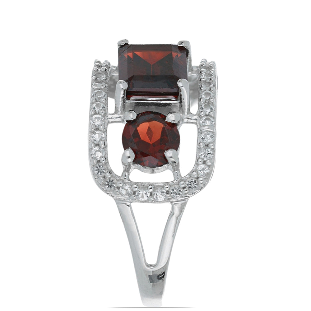 Silberring mit Barton Granat und weißem Topas