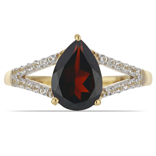 Goldplattierter Silberring mit Barton Granat und weißem Topas