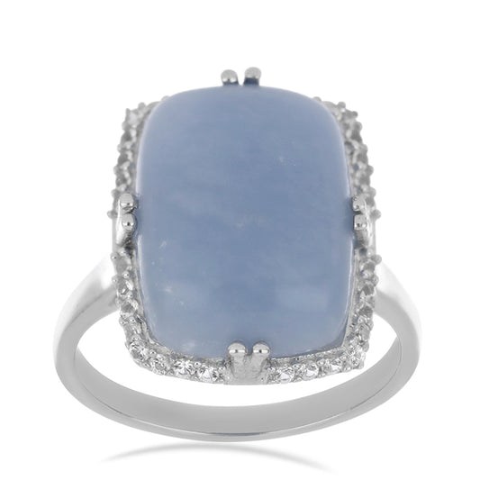 Silberring mit El Cubo Angelit und weißem Topas