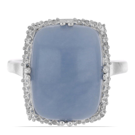 Silberring mit El Cubo Angelit und weißem Topas