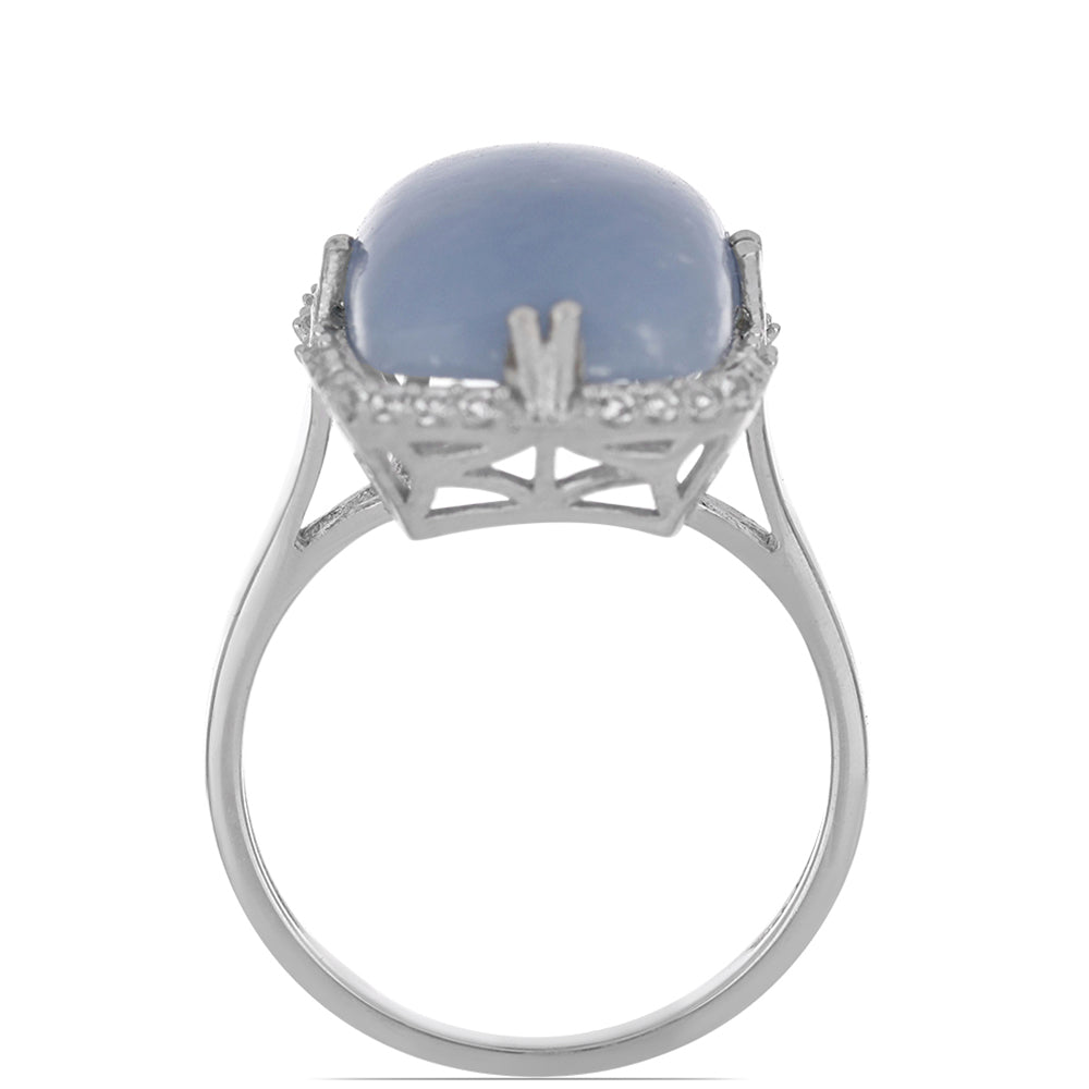 Silberring mit El Cubo Angelit und weißem Topas