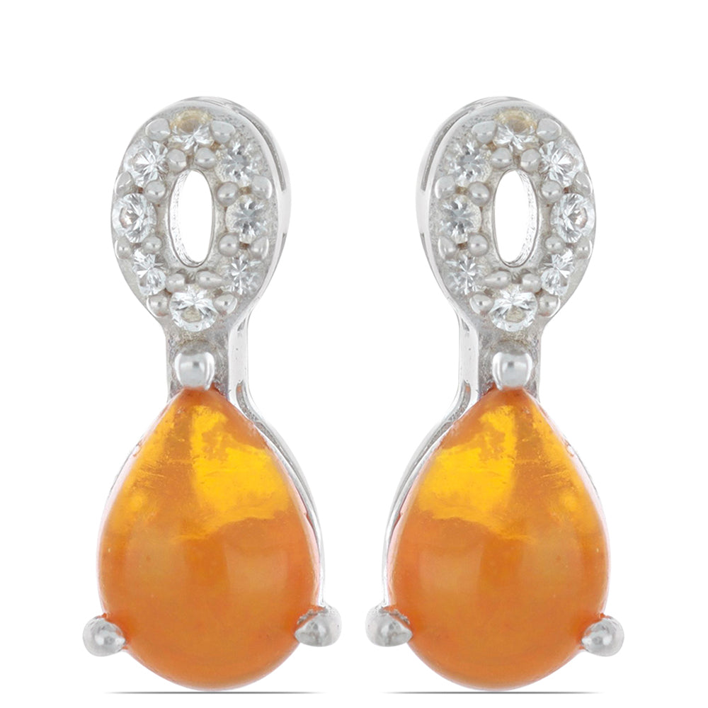 Silberohrringe mit orangefarbenem Opal aus Lega Dembi und weißem Topas 1 