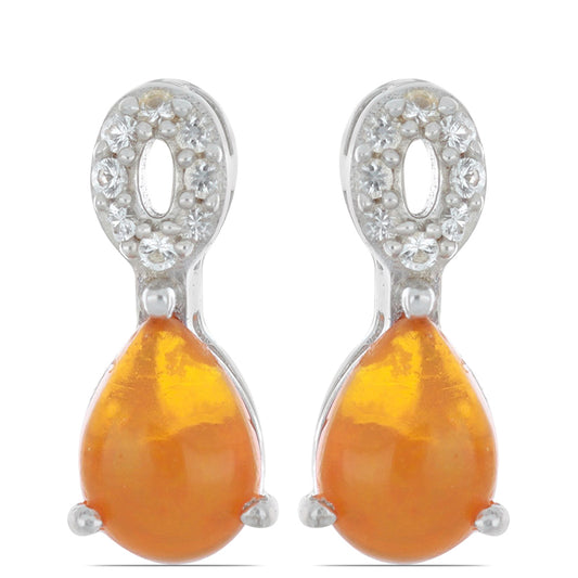 Silberohrringe mit orangefarbenem Opal aus Lega Dembi und weißem Topas