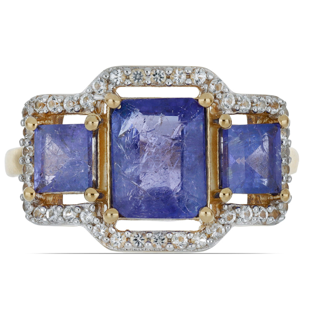 Goldplattierter Silberring mit Tansanit und weißem Topas 1 