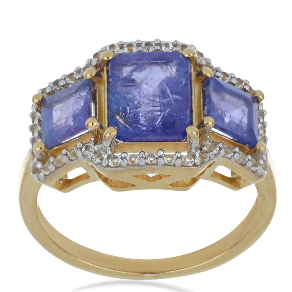 Goldplattierter Silberring mit Tansanit und weißem Topas 2 