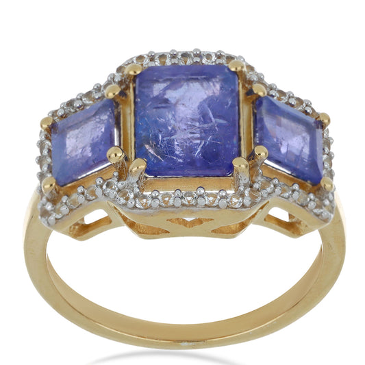 Goldplattierter Silberring mit Tansanit und weißem Topas