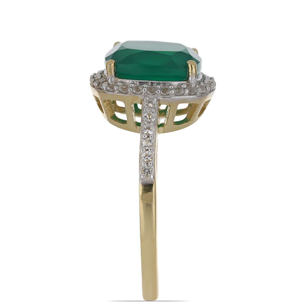 Goldplattierter Silberring mit grünem Achat aus Spruce Pine und weißem Topas 2 