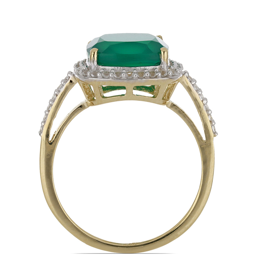 Goldplattierter Silberring mit grünem Achat aus Spruce Pine und weißem Topas