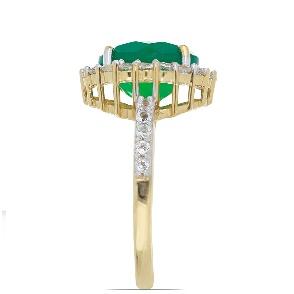 Goldplattierter Silberring mit grünem Achat aus Spruce Pine und weißem Topas 2 