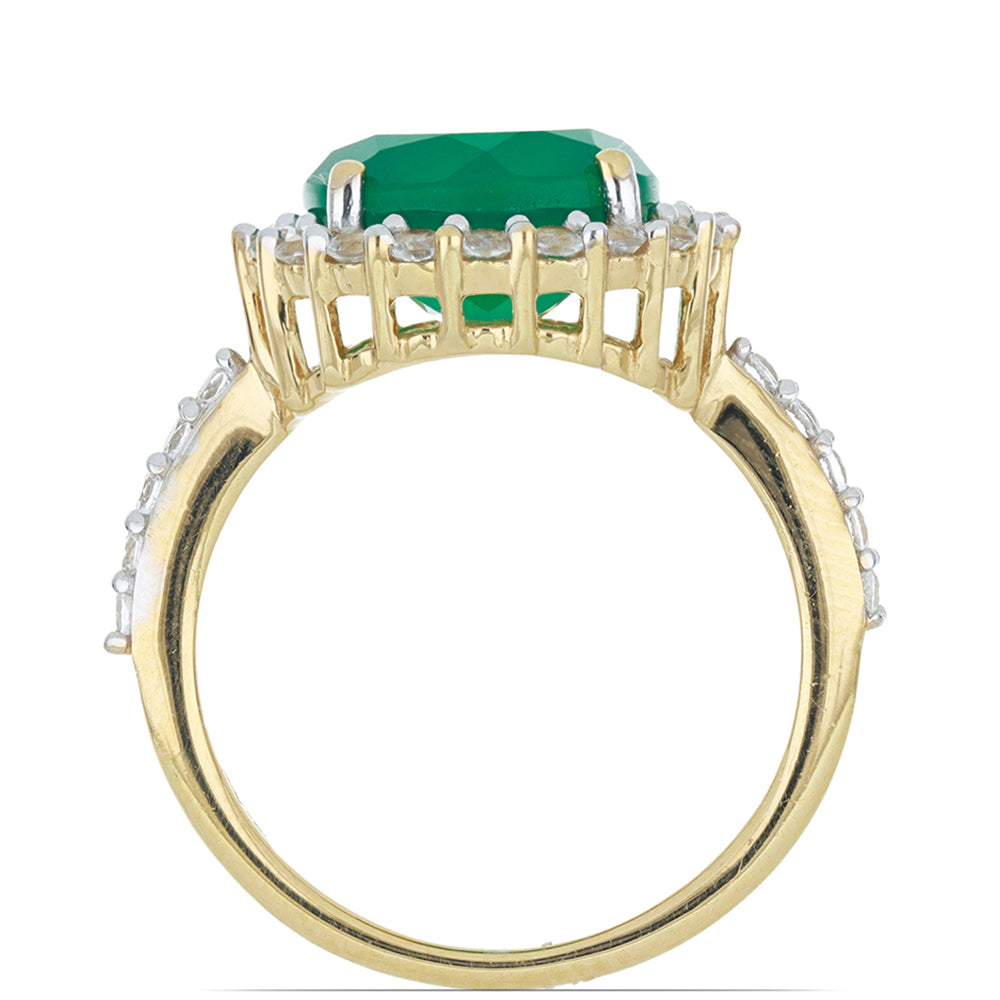 Goldplattierter Silberring mit grünem Achat aus Spruce Pine und weißem Topas