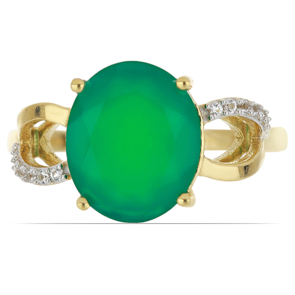 Goldplattierter Silberring mit grünem Achat aus Spruce Pine und weißem Topas 1 