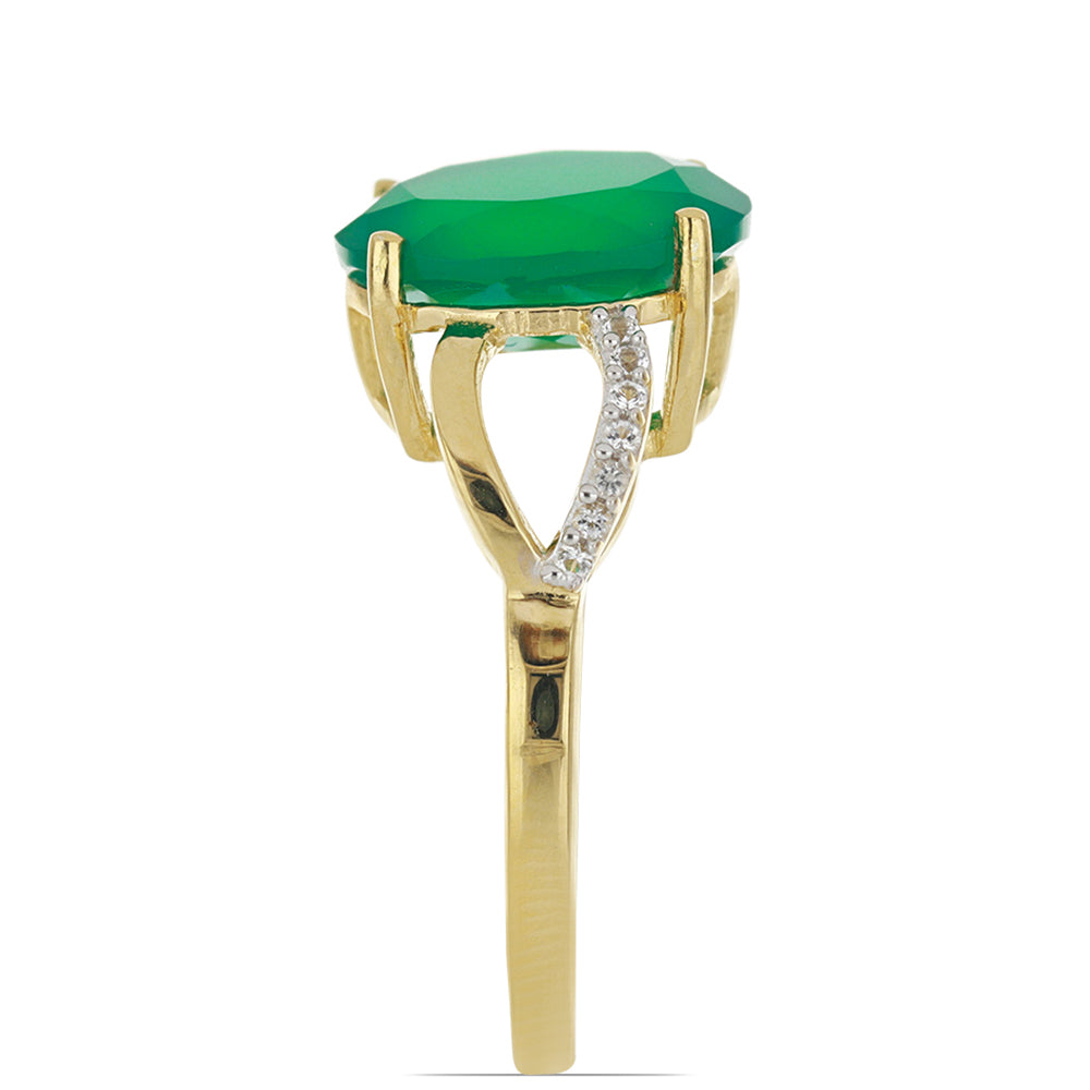 Goldplattierter Silberring mit grünem Achat aus Spruce Pine und weißem Topas 4 