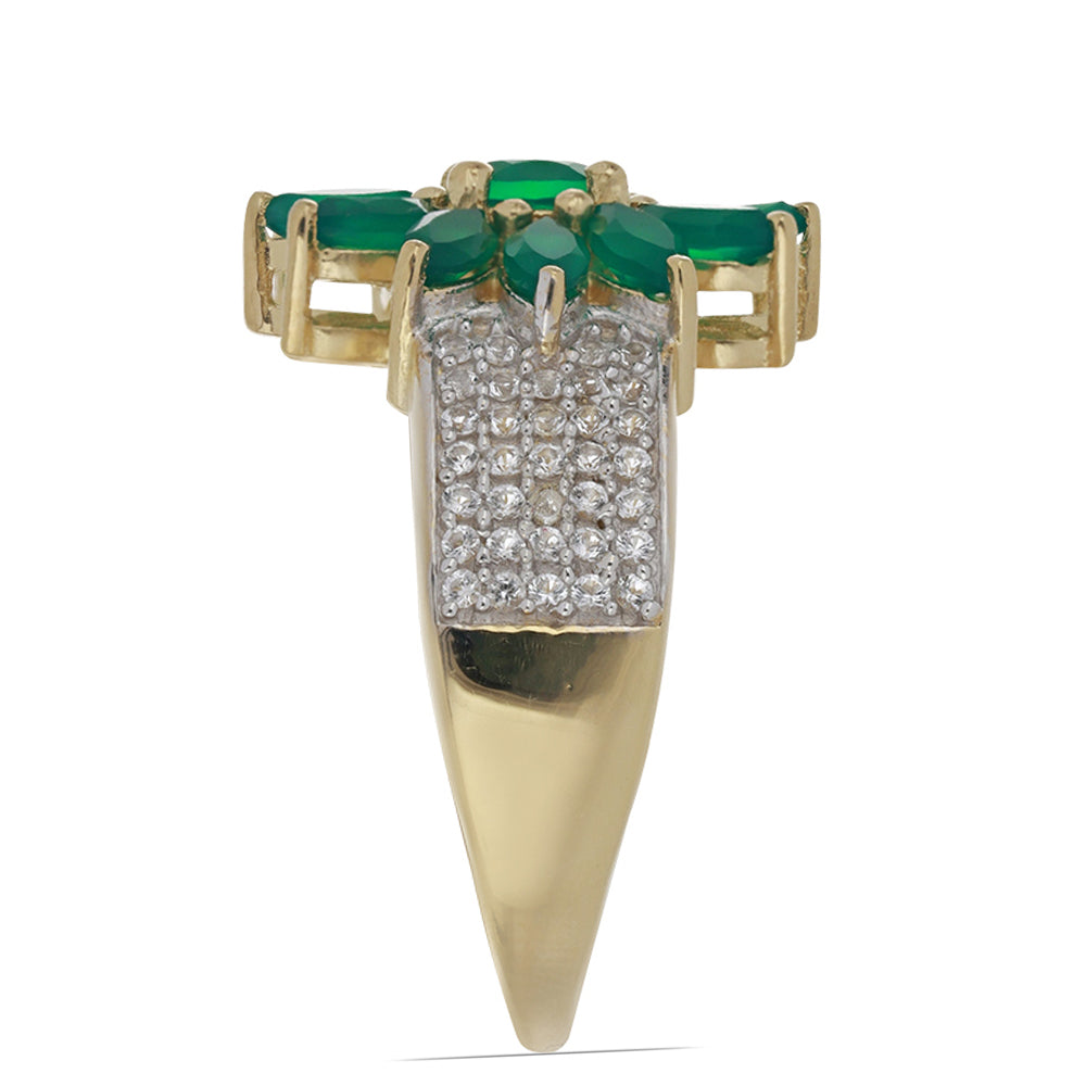 Goldplattierter Silberring mit grünem Achat aus Spruce Pine und weißem Topas