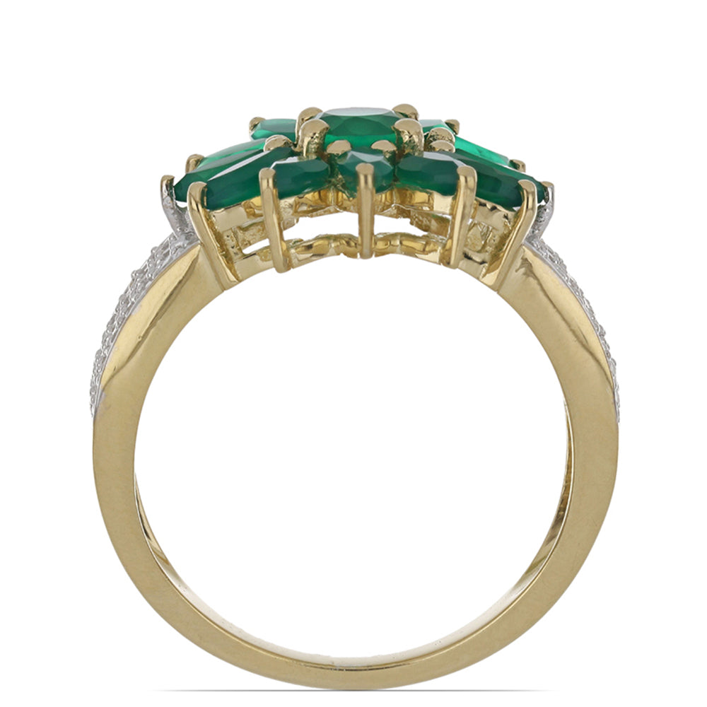 Goldplattierter Silberring mit grünem Achat aus Spruce Pine und weißem Topas 3 