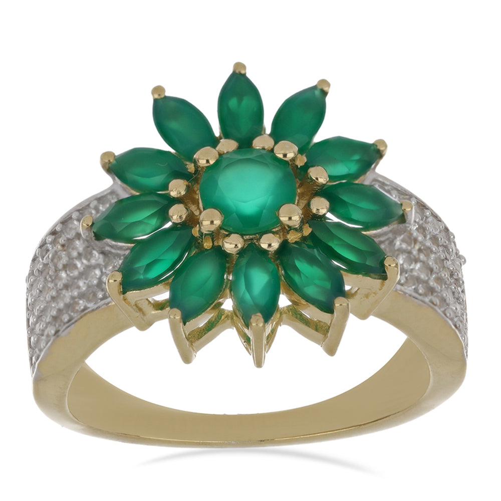 Goldplattierter Silberring mit grünem Achat aus Spruce Pine und weißem Topas 4 