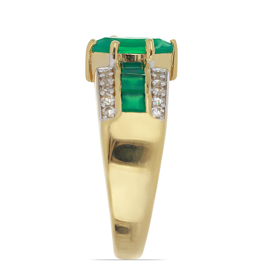 Goldplattierter Silberring mit grünem Achat aus Spruce Pine und weißem Topas