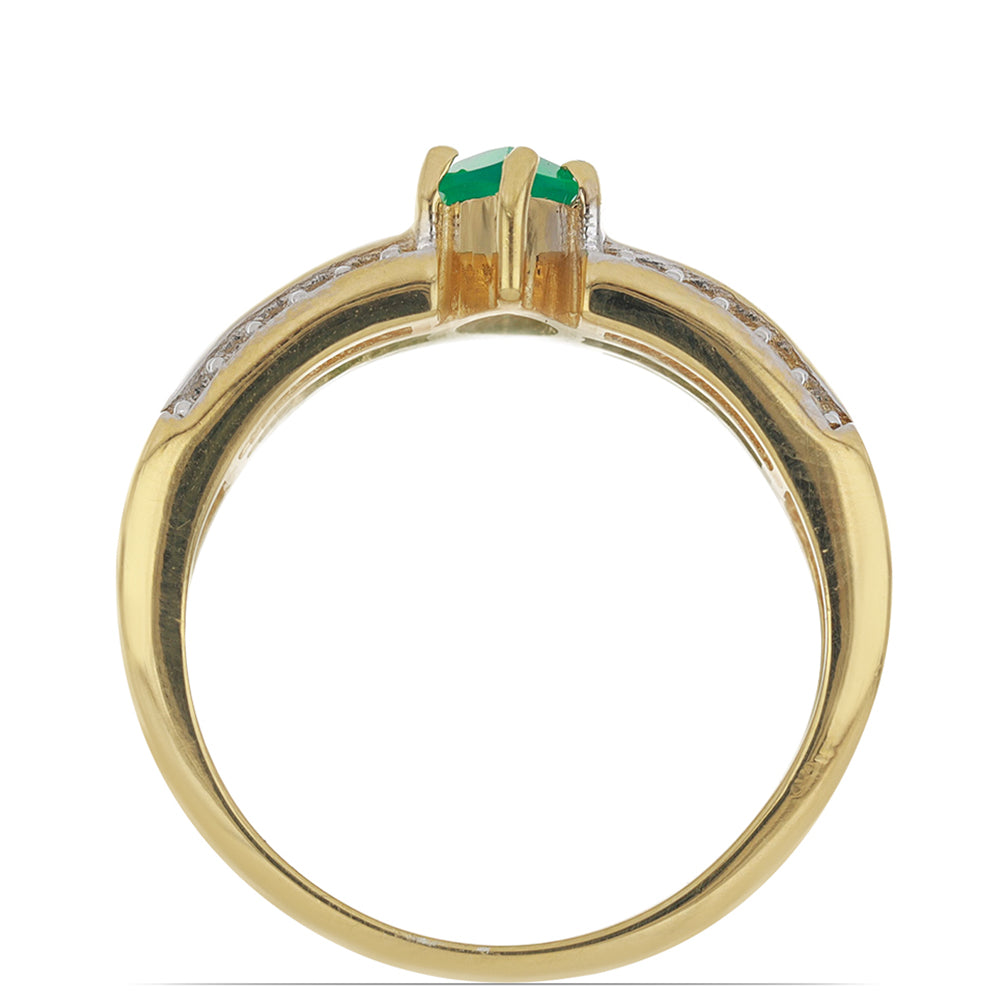 Goldplattierter Silberring mit grünem Achat aus Spruce Pine und weißem Topas