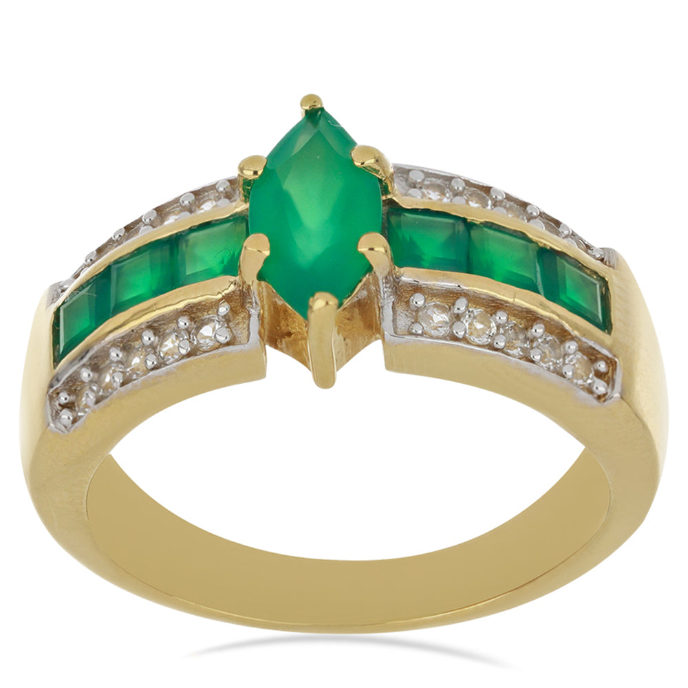 Goldplattierter Silberring mit grünem Achat aus Spruce Pine und weißem Topas 4 